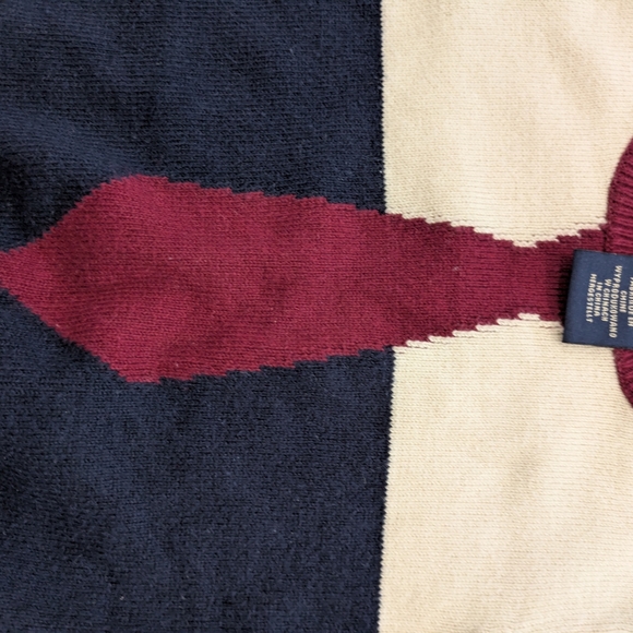 Baby Sweater with Tie Design in Navy and Cream - Picture 2 of 3